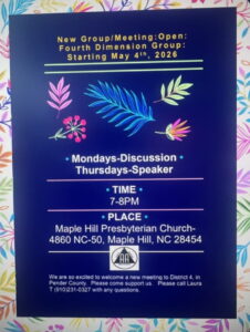 New Meeting Mon & Thurs (Maple Hill) called (Fourth Dimension) @ Maple Hill Presbyterian Church
