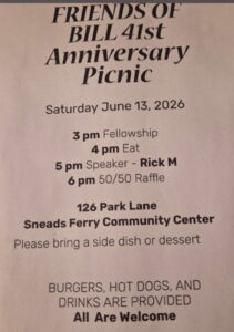 Friends of Bill (41st Anniversary) Picnic @ Sneads Ferry Community Center